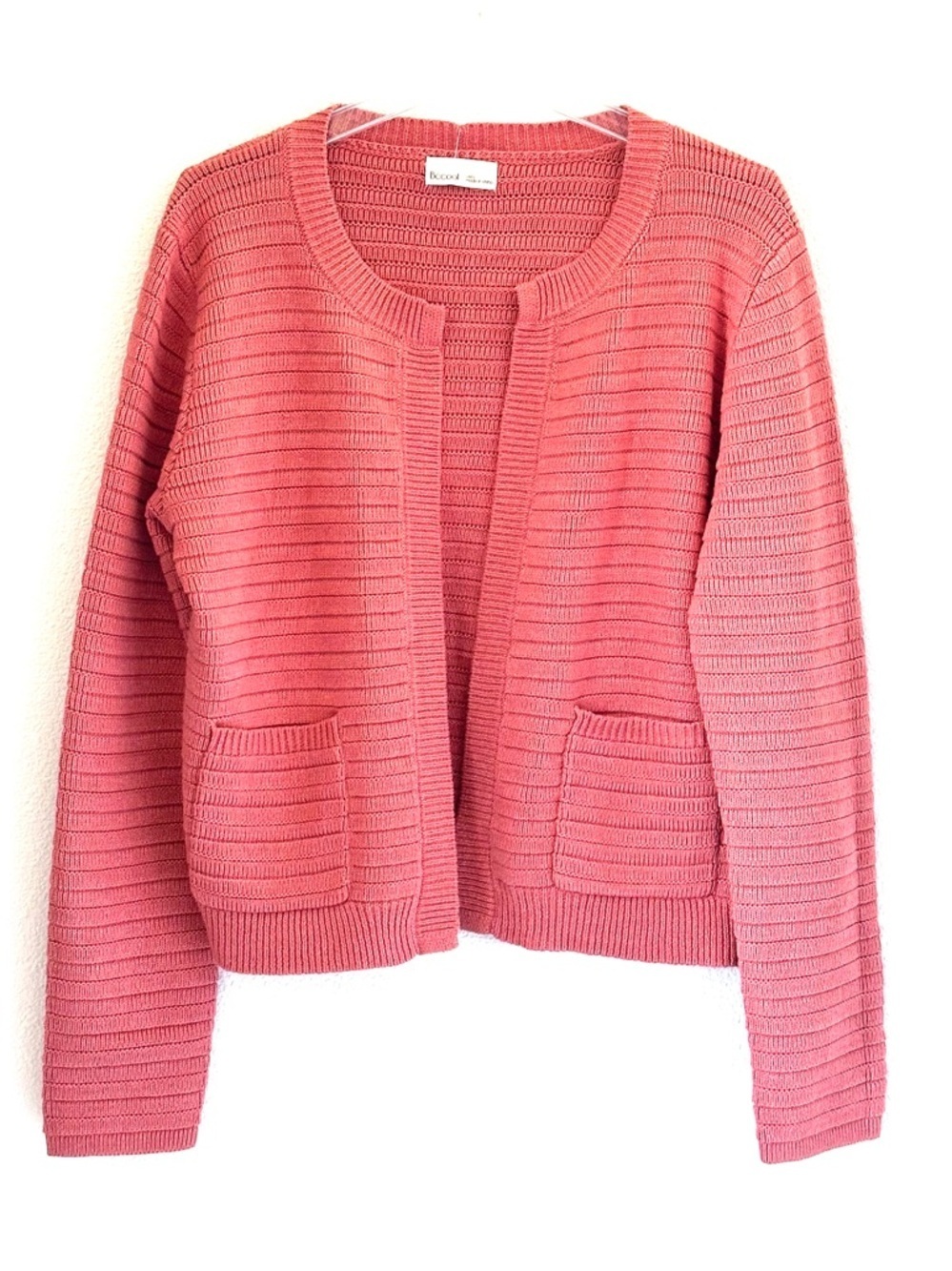 Becool Coral Knit Open-Front Cardigan with Pockets